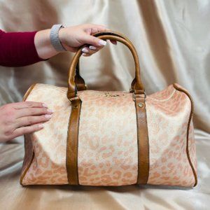 Cheetah Rose Printed Leather Round Printed Duffel Bag
